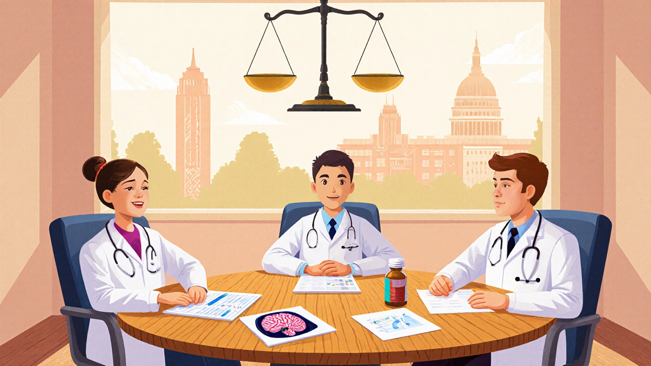 Pediatric, psychiatry, and oncology doctors discuss a medication for varied conditions.