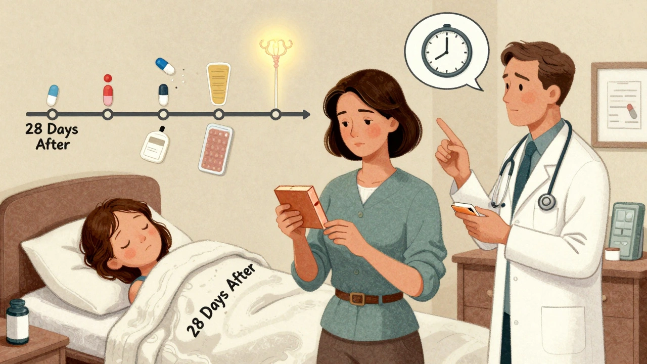 A woman and doctor beside a timeline showing birth control failure and a copper IUD as the safe solution.