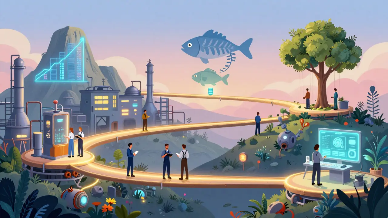 Six-step path through a glowing factory illustrating the CAPA process with whimsical technical scenes.