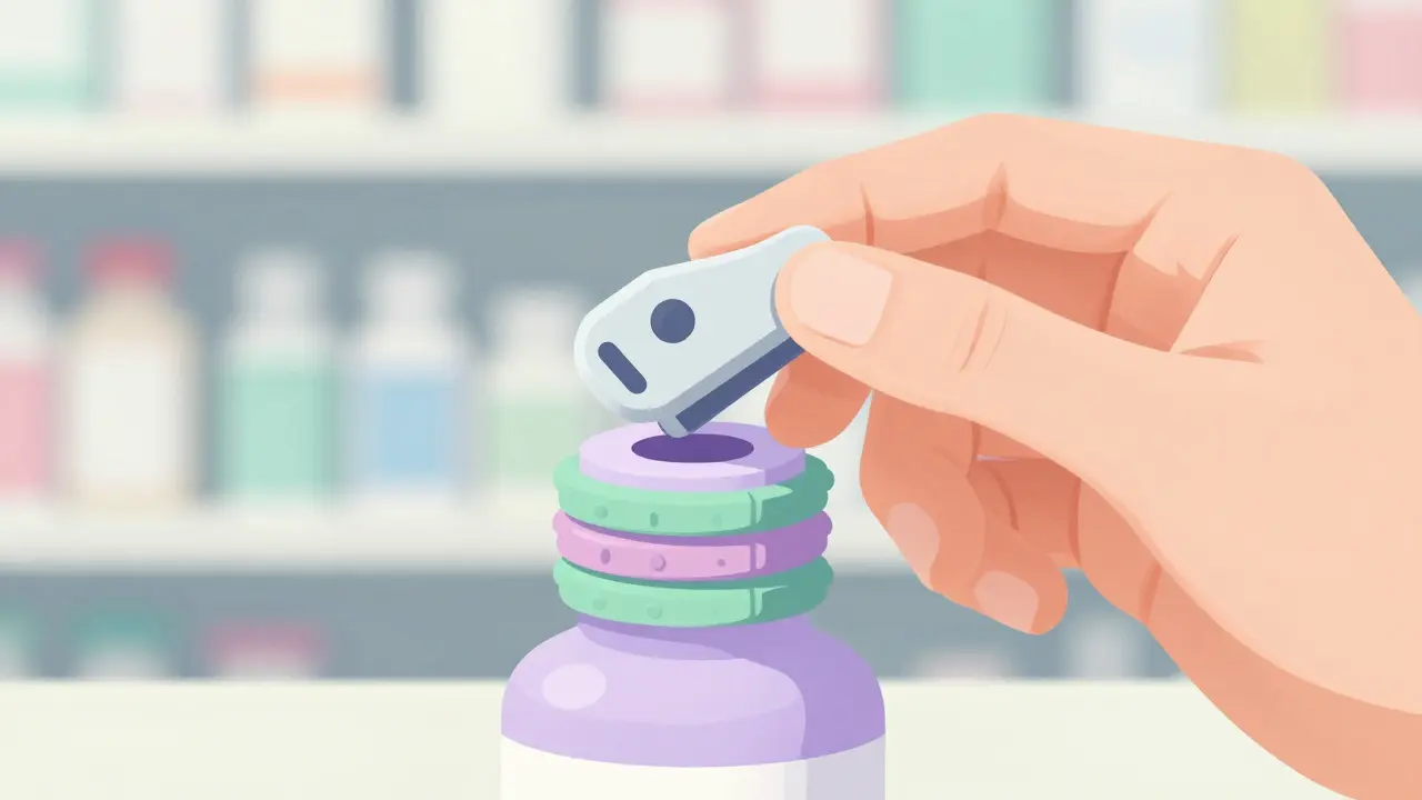 Hand easily using an adaptive closure on a medication container.