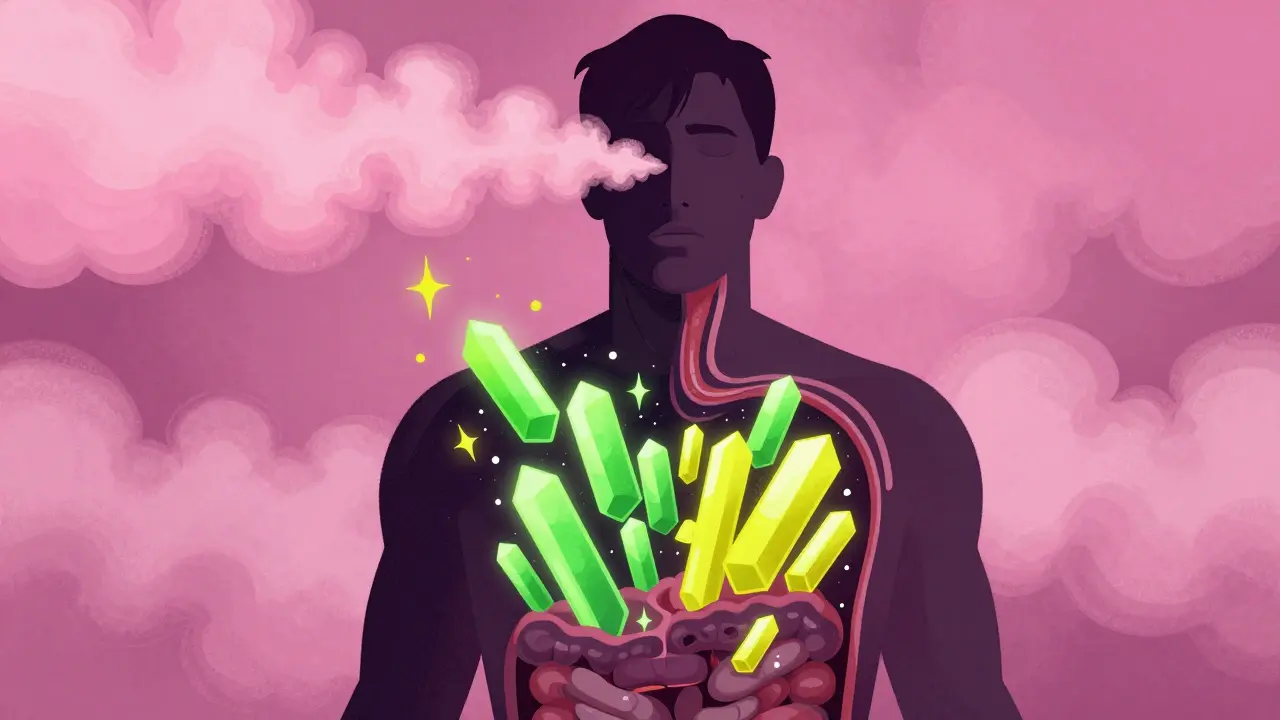 Conceptual illustration of ketones in the blood and fruity breath mist