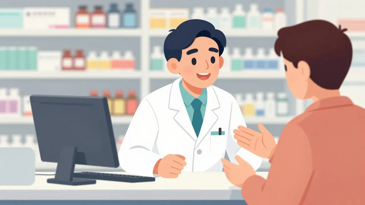 Pharmacist listening to a patient explain medication instructions using the teach-back method