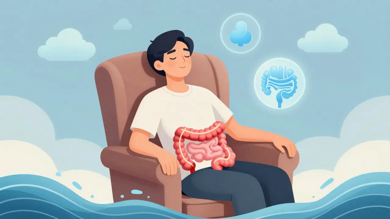 Person relaxing during hypnotherapy with calming visual effects