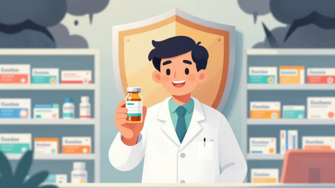 Trustworthy pharmacist offering safe prescription medication