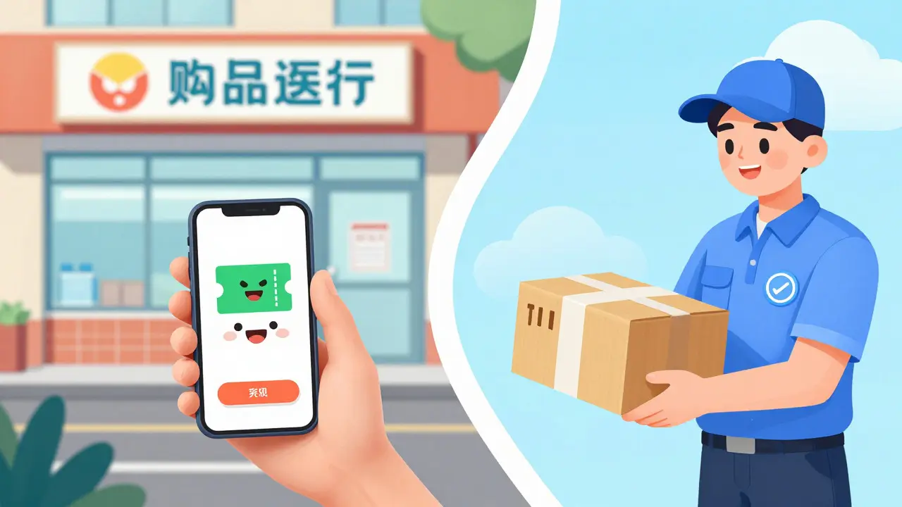 Cartoon showing safe ways to buy meds via coupons and verified shipping
