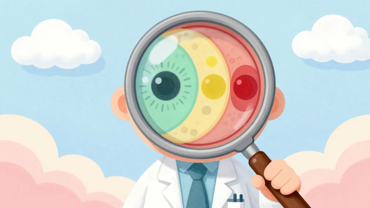 Doctor examining eye with magical magnifier