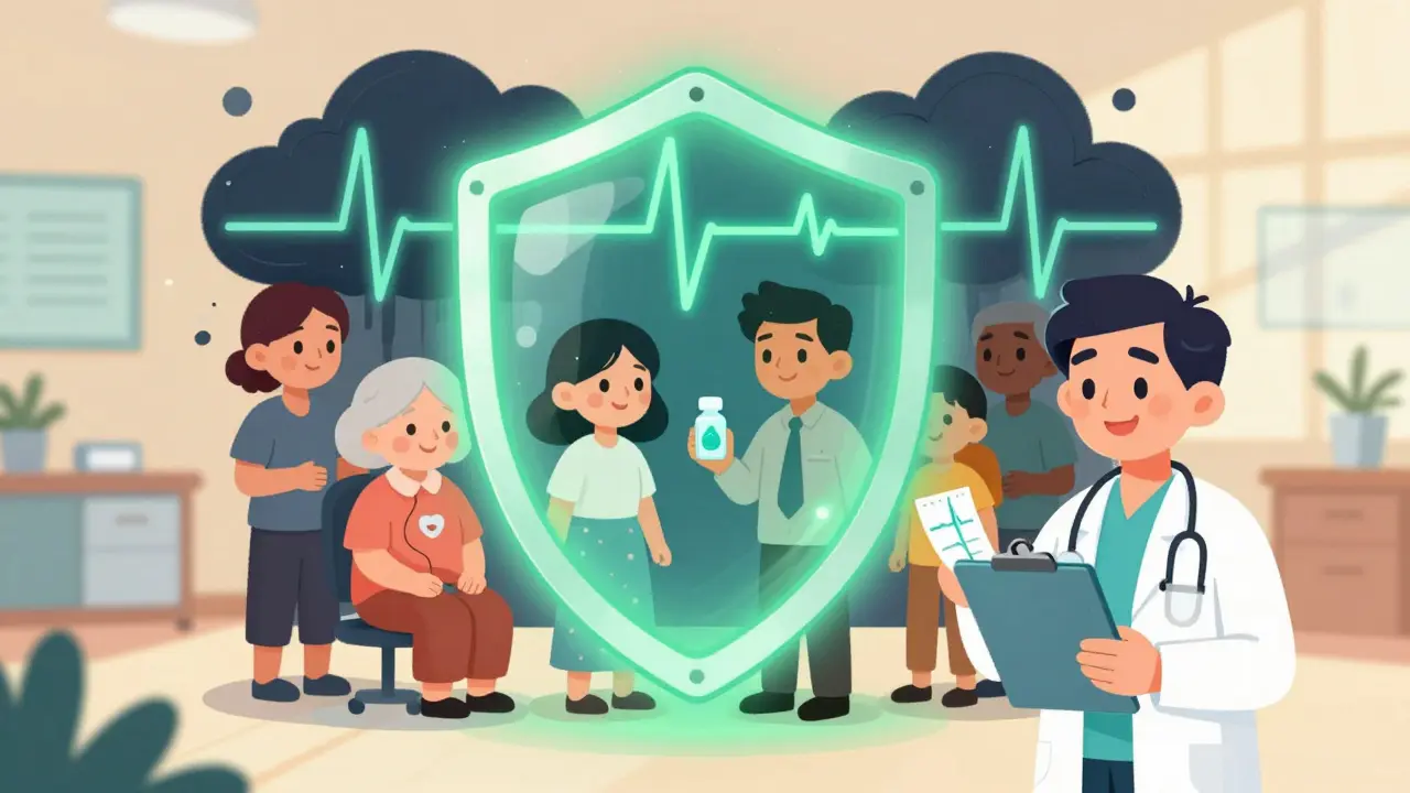 Doctor protecting patients from heart risks with preventive care