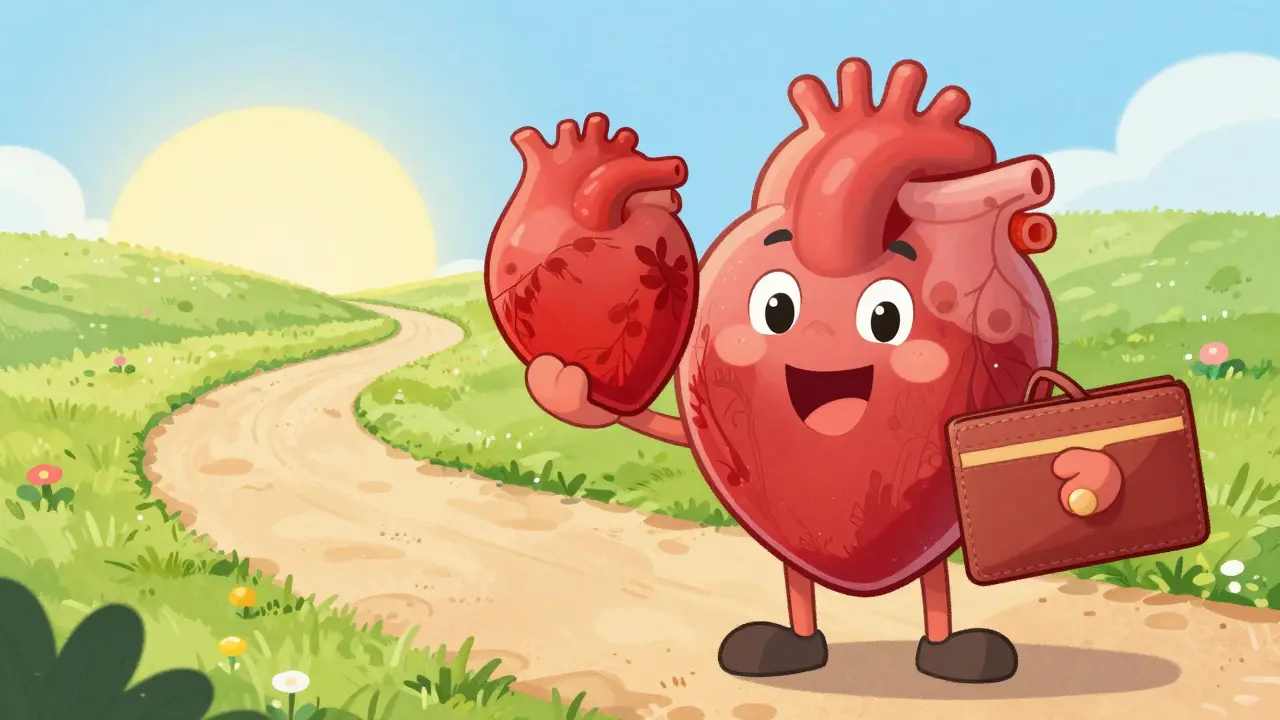 Happy person holding heart and wallet celebrating health and savings
