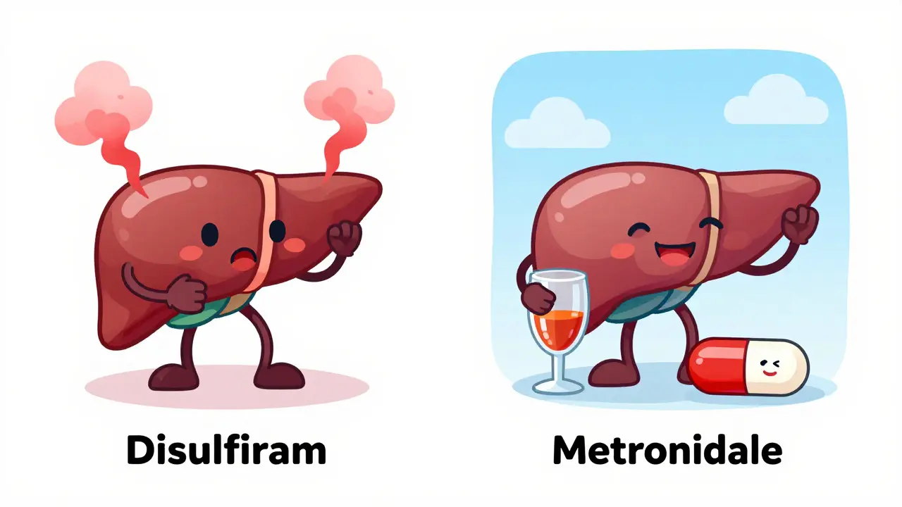 Illustration comparing liver enzymes blocking vs processing alcohol