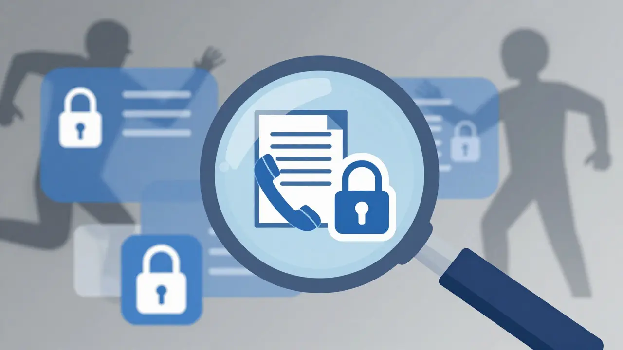 Magnifying glass checking for pharmacy safety seals and prescription requirements
