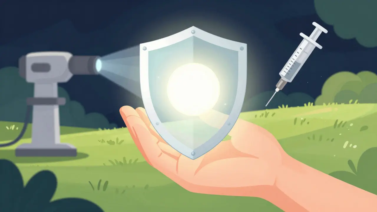 Patient holding shield against vision loss